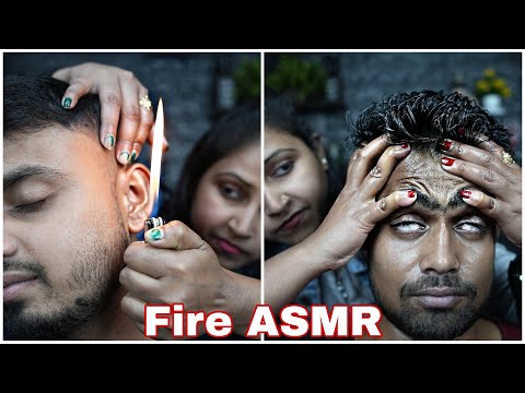Lady Barber ASMR Fire Massage Therapy | Tapping & Scratching Oil Massage | Fire Massage With Oil [Video]