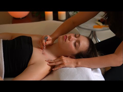 ASMR Head Spa – Scalp Tingles, Décolleté Massage w/ Acupressure, Back Scratch  (Whisper) [Video]