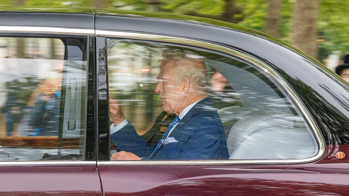 King Charles keeps up the pace as he is driven from Clarence House on public duty after Queen Camilla joked she had been ‘trying to hold him back’ during cancer treatment [Video]