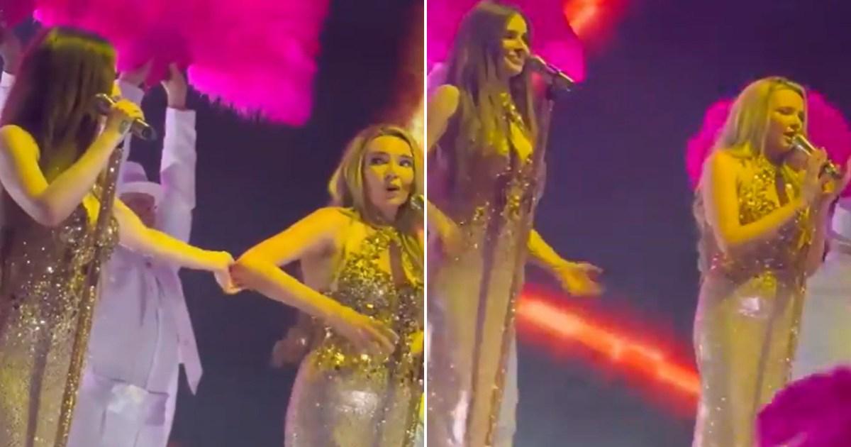 The sweet moment Nadine Coyle steps in to sing for Cheryl on Girls Aloud tour [Video]