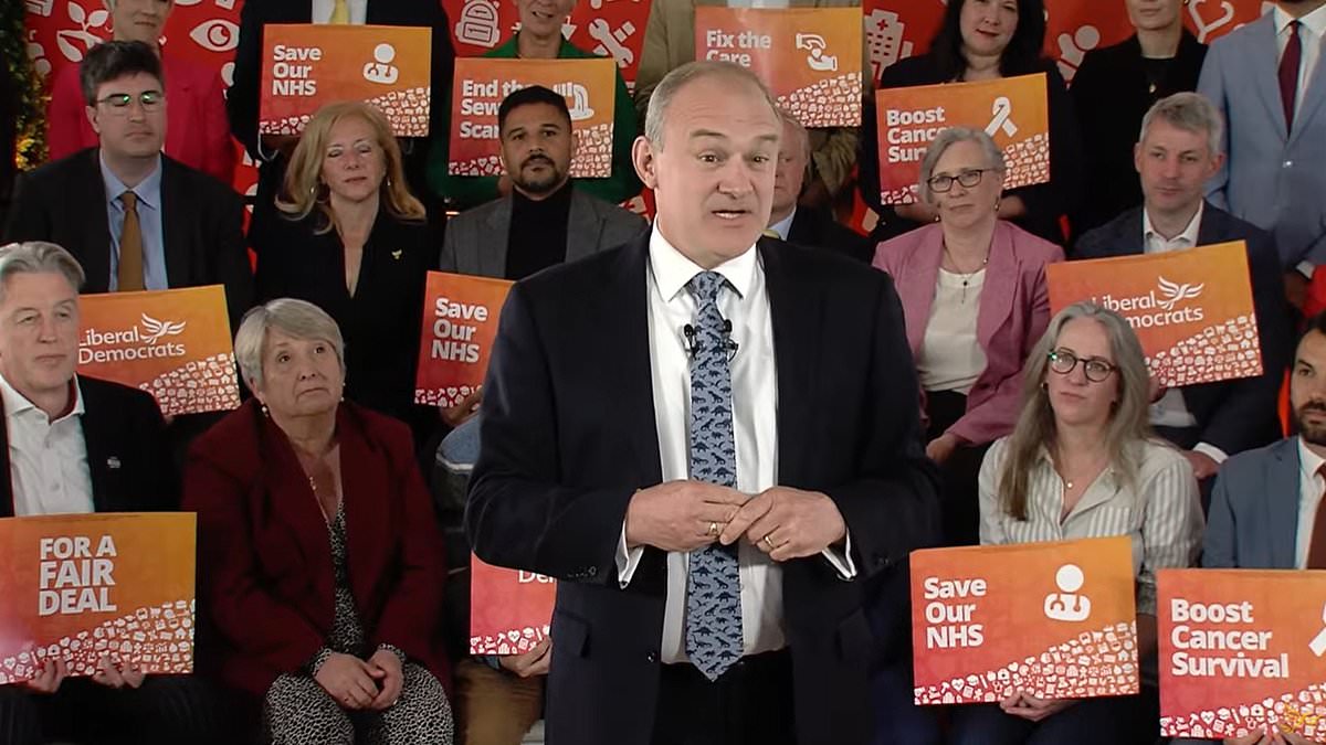 Liberal Democrats plan 9.4billion tax raid on banks and the super-rich to fund the NHS and social care as Ed Davey becomes the first major party leader to unveil their election manifesto [Video]