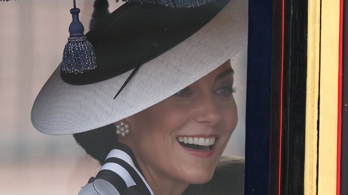 My fair Kate Middleton! Princess of Wales channels Eliza Doolittle in a stylish monochrome Jenny Packham dress featuring a statement bow at Trooping the Colour [Video]